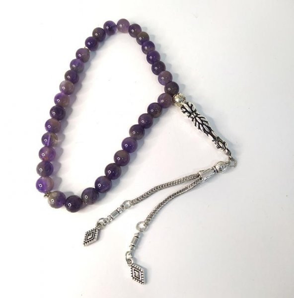 Tesbih Ametist Doğal Taş Tespih Dini İslami Çakra 8 mm - 5