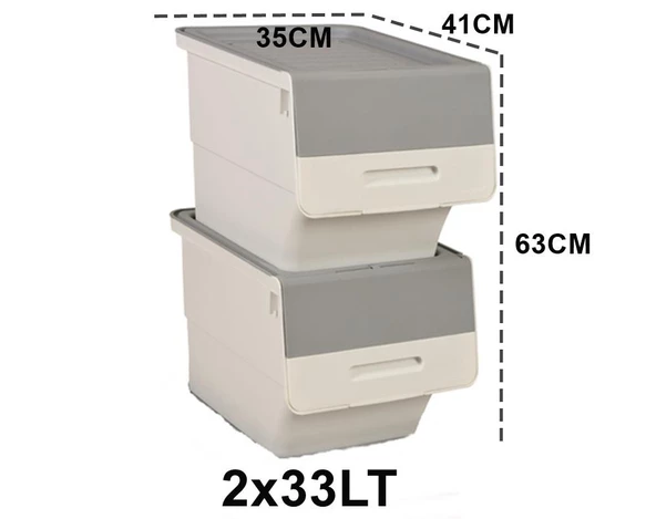 Motek Patateslik Soğanlık Tekerlekli Organizer Çok Amaçlı Saklama Kutusu 2X33 Lt Beyaz+Gri - 3
