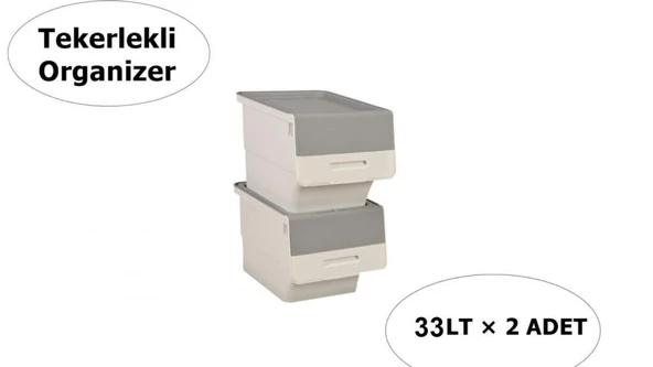 Motek Patateslik Soğanlık Tekerlekli Organizer Çok Amaçlı Saklama Kutusu 2X33 Lt Beyaz+Gri - 4