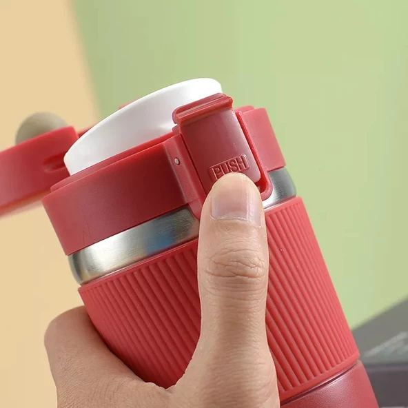 Sızdırmaz Paslanmaz Çelik Kaydırmaz Lastikli İç Kısmı Süzgeçli Araç Ofis Çay Kahve Termos Mug 400 ML - 4