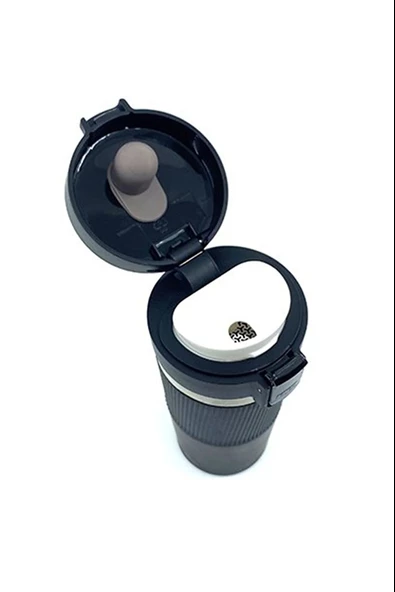 Sızdırmaz Paslanmaz Çelik Kaydırmaz Lastikli İç Kısmı Süzgeçli Araç Ofis Çay Kahve Termos Mug 400 ML - 3