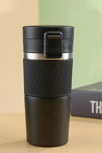 Sızdırmaz Paslanmaz Çelik Kaydırmaz Lastikli İç Kısmı Süzgeçli Araç Ofis Çay Kahve Termos Mug 400 ML