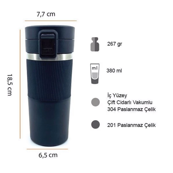 Sızdırmaz Paslanmaz Çelik Kaydırmaz Lastikli İç Kısmı Süzgeçli Araç Ofis Çay Kahve Termos Mug 400 ML - 4