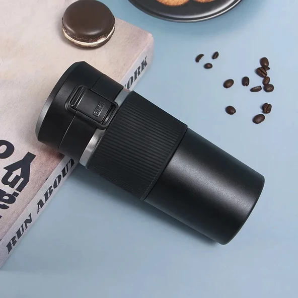 Sızdırmaz Paslanmaz Çelik Kaydırmaz Lastikli İç Kısmı Süzgeçli Araç Ofis Çay Kahve Termos Mug 400 ML - 2