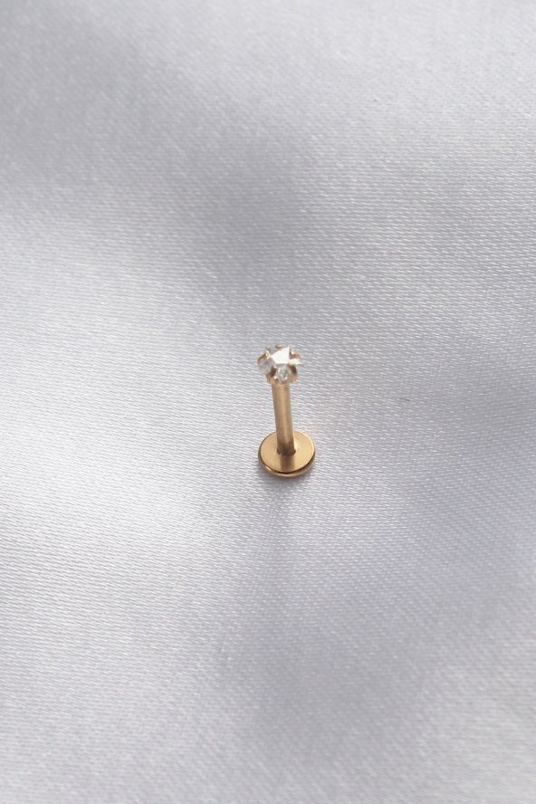 Erb 316L Cerrahi Çelik 3,5 Mm Yıldız Zirkon Gold Renk Dudak Piercing