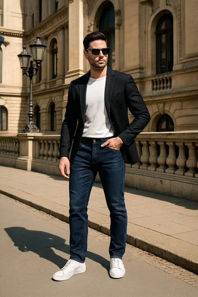 Erkek Regular Jean Pantolon Koyu Mavi