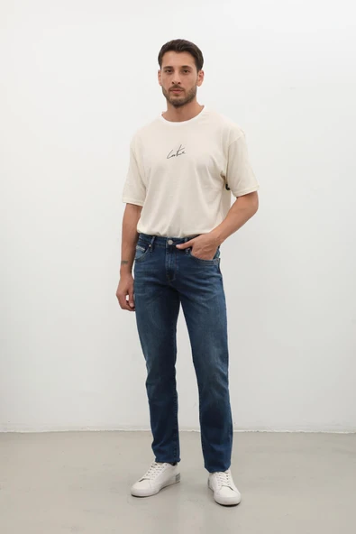 Erkek Regular Jean Pantolon Koyu Mavi - 3