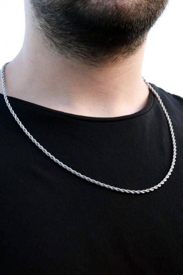 Erkek Gri Burgu Çelik Zincir Kolye