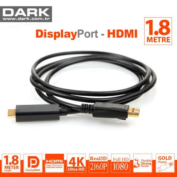 (DK-CB-DPXHDMIL180) 1.8MT DISPLAY PORT-HDMI KABLO