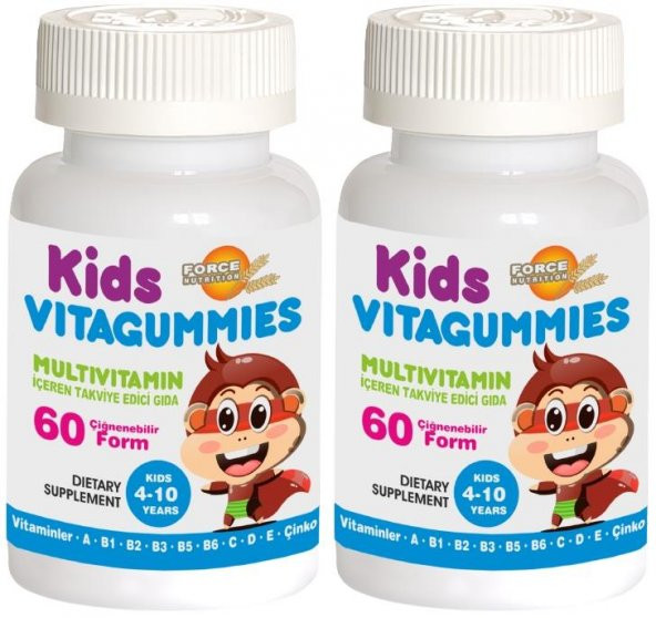 Force Nutrition Kids Vitagummies 4-10 Yaş Çoçuk Multivitamin 2x60 Çignenebilir Form