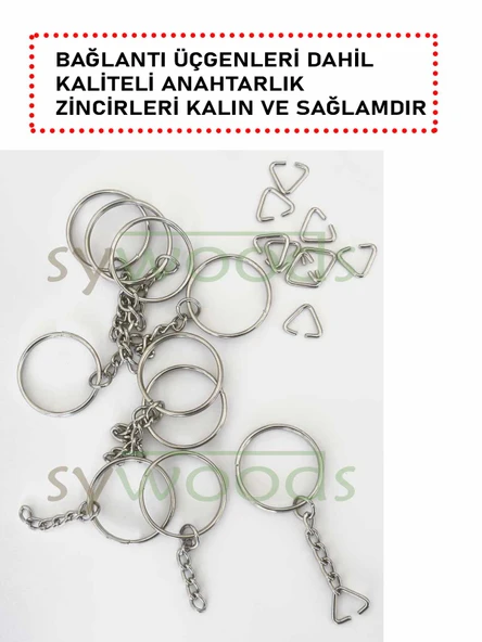 10 ADET KALİTELİ ANAHTARLIK HALKASI ZİNCİRLİ VE ÜÇGENLİ NİKEL ANAHTARLIK TAKIMI - Resim 2
