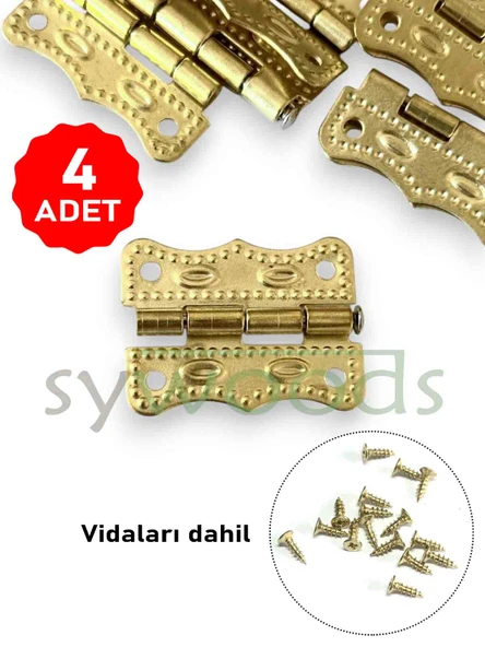 4 Adet Büyük Papatya Menteşe ve Vida Sarı Kutu ve Sandık Menteşesi Hobi Maket - Resim 2