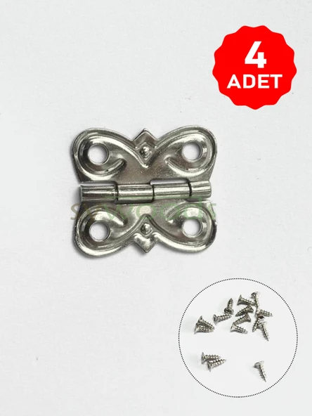4 Adet Eko Menteşe Nikel ve Vidaları 20x18 mm Kutu ve Sandık Menteşesi Hobi Maket
