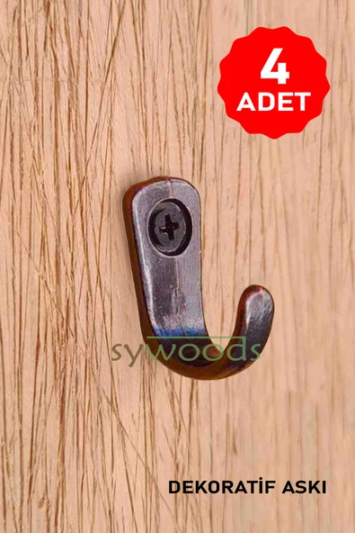 Dekoratif Tekli Askı 4 Adet ve Vidaları Oksit Aksesuar Tasarım Hobi Ahşap Proje Ürünleri
