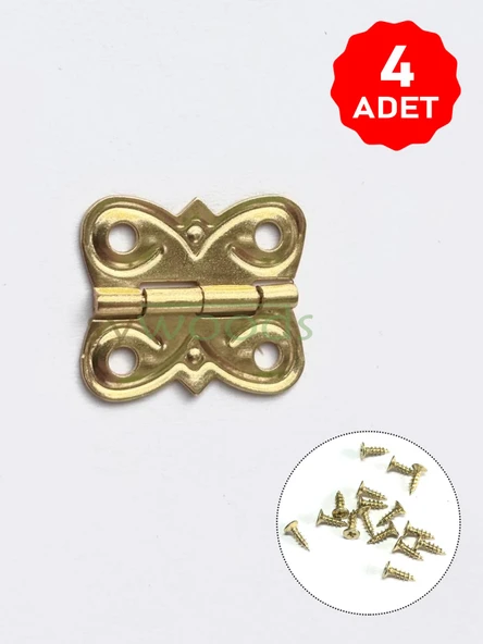 4 Adet Eko Menteşe Sarı ve Vidaları 20x18 mm Kutu ve Sandık Menteşesi Hobi Maket