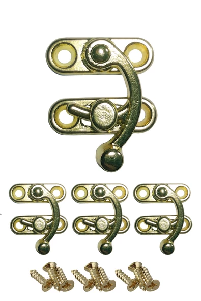 KÜÇÜK YAY GÖZÜ KANCALI KİLİT SARI 4 ADET KUTU SANDIK VE KAPAK KLİPSİ 20X24 MM
