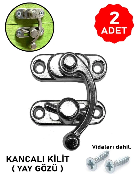 2 ADET BÜYÜK BOY YAY GÖZÜ KANCALI KİLİT NİKEL KUTU SANDIK VE KAPAK KLİPSİ 37X45 MM