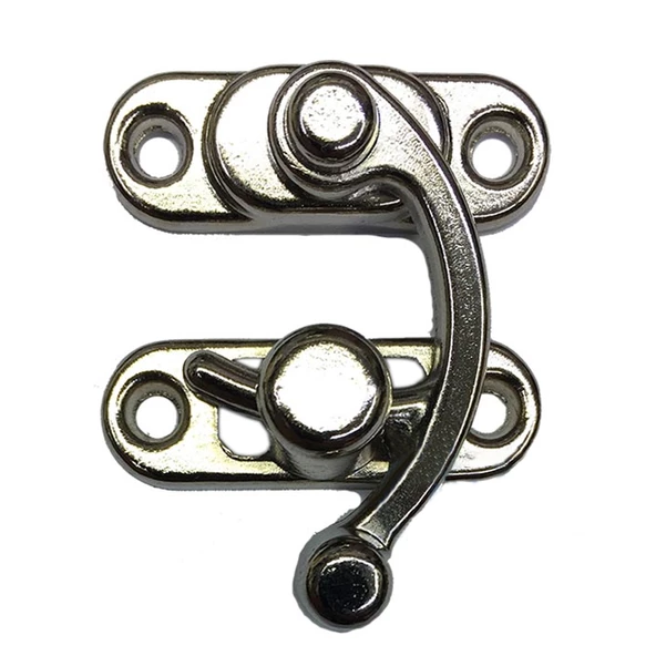 2 ADET BÜYÜK BOY YAY GÖZÜ KANCALI KİLİT NİKEL KUTU SANDIK VE KAPAK KLİPSİ 37X45 MM - 2