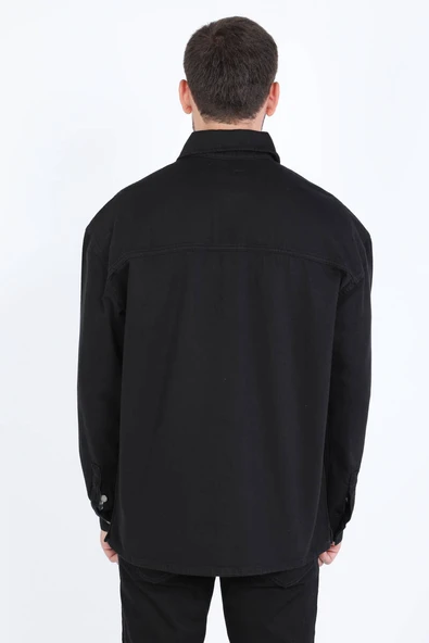 Erkek Oversize Jean Gömlek Siyah - Resim 6