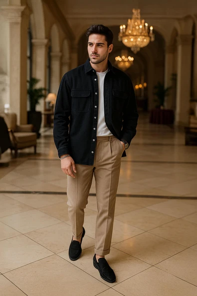 Erkek Oversize Jean Gömlek Siyah ürün görseli 1