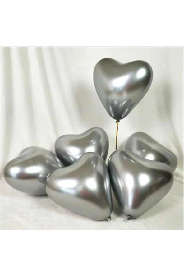 Balonevi 12" Krom Kalp Silver 12 İnç Kalp Şekilli Gümüş Balon (50 Li Paket)