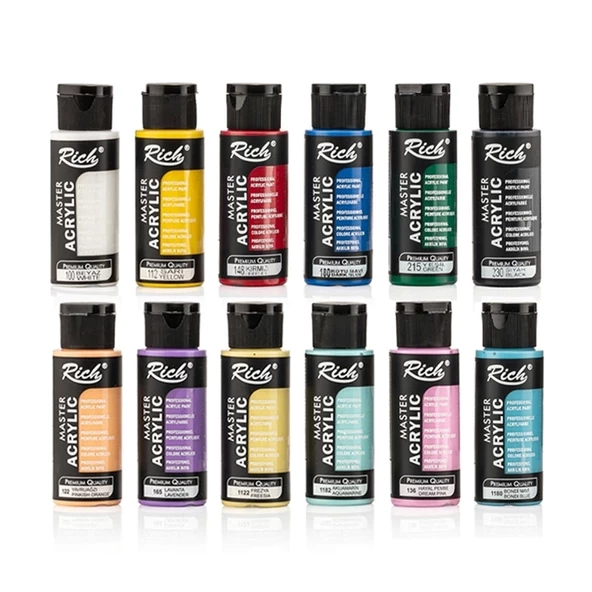 Rich Mastermix Akrilik Boya Seti 6 Ana Renk 6 Pastel Renk 35x50 Tuval Metal Şövale Seti Metal Spatül - 2