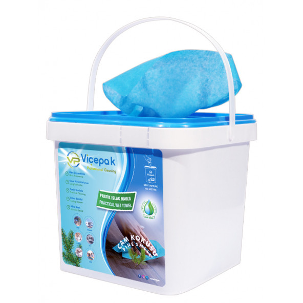 Vicepak Professional Cleaning 500'lü 125 Metre, Extra Pratik Kova Islak Havlu,  Çam Kokulu Yüzey Temizleyici