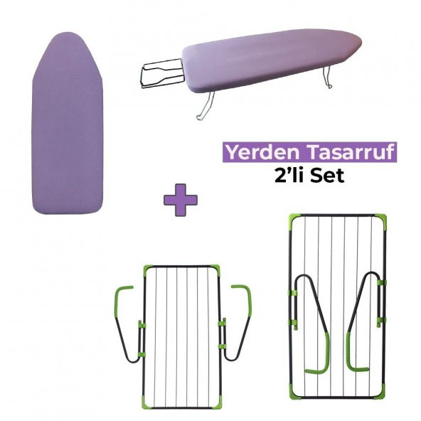Yerden Tasarruf Set-Belda Mini Portatif Ütü Masası & Kanat Gold Çamaşır Kurutmalığı