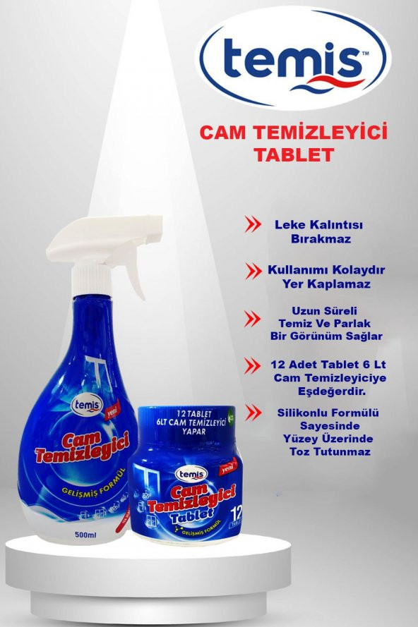 Silikonlu Cam Temizleyici Tablet 12 tablet = 6 Lt İle Eşdeğer Kalıntı İz Leke Bırakmaz Şişe Hediye