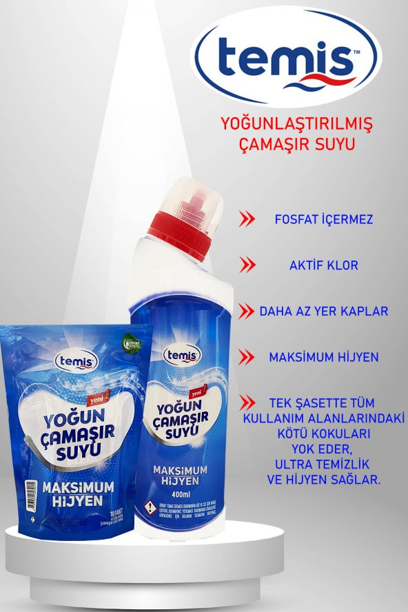 Temis Thıck Bleach Maxımum Hygıene Yedek Şişe Hediyeli Konsantre Çamaşır Suyu Tozu 10 Şase