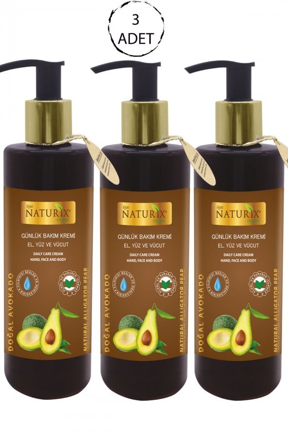 3 Lü Avokado Yağı Özlü 250 Ml  Organik Günlük Bakım Kremi Nemlendirici El Yüz Vücut Bakım Kremi