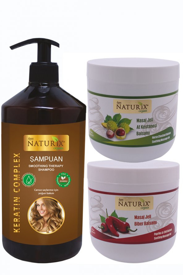 Biber Balsamı Jel 500 Ml + At Kestanesi Masaj Jeli Rahatlatıcı 500Ml + Keratin Bakım Şampuan 600 Ml