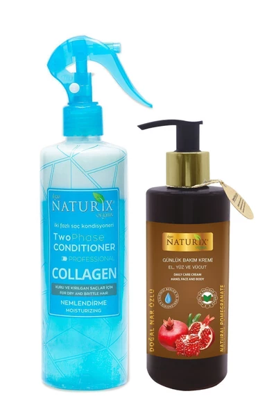 Collagen İki Fazlı Fön Suyu 400 Ml & Nar Özlü El, Yüz ve Vücut Kremi 250 Ml 2'li Bakım Seti