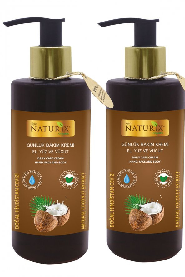 Naturix 250ML 2 Li Set Hindistan Cevizi El Yüz Vücut Kremi Hindistan Cevizli Krem