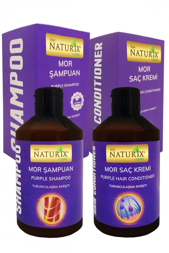 Mor Şampuan ve Saç Kremi Seti 250Ml - Turunculaşma Karşıtı, Sülfatsız, Parabensiz, Fosfatsız, Sarı, Gri ve Röfleli Saçlar İçin Özel Bakım