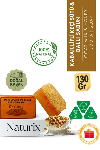 Naturix Kabak Lifli Keçi Sütü & Ballı Sabun 130 Gr - Peeling Etkili, Akne Kurutucu, Doğal Sabun