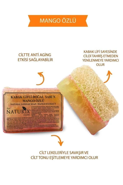 Naturix Kabak Lifli Mango Özlü Sabun 130 Gr - Nemlendirici ve C Vitaminli Peeling Etkili Sabun