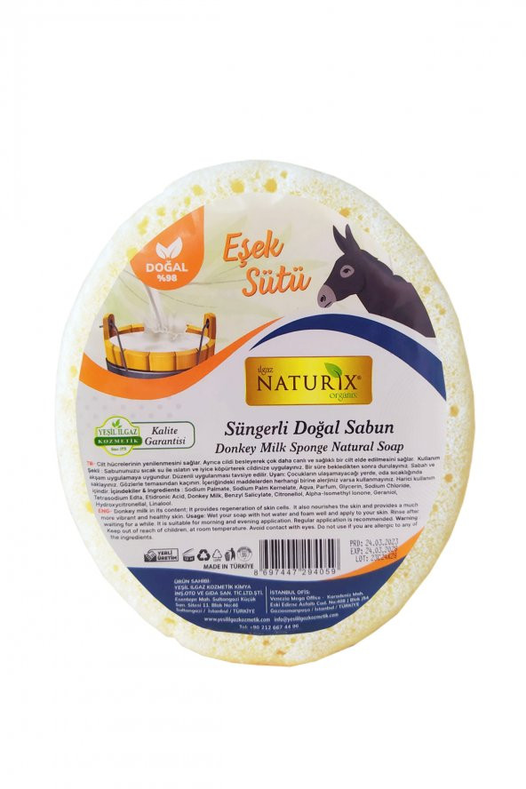 Doğal Süngerli Eşek Sütü Sabunu İpeksi Cilt Ve Saç İçin Natural Akne Kurutucu Sabun Donkey Milk Soap