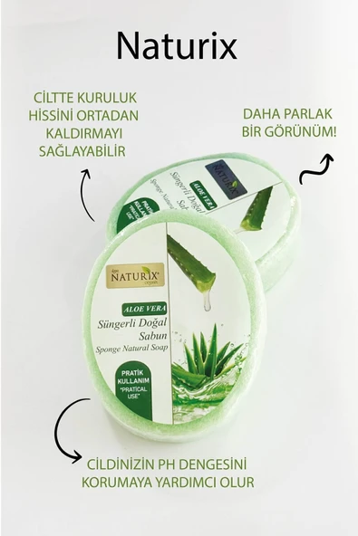 Aloe Vera Süngerli Sabun 150 Gr - Kuru Ciltler İçin Nemlendirici ve Akne Kurutucu - 3