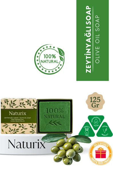 Naturix Zeytinyağlı Sabun 125 Gr - Cilt ve Saç İçin Nemlendirici ve Arındırıcı Doğal Sabun