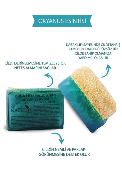 Naturix Kabak Lifli Okyanus Esintisi Sabun 130 Gr - Mineralli Nemlendirici ve Peeling Etkili Sabun