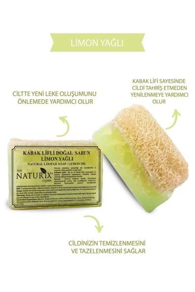 Naturix Kabak Lifli Limon Yağlı Sabun 130 Gr - Akne Karşıtı, Peeling Etkili ve Doğal Nemlendirici