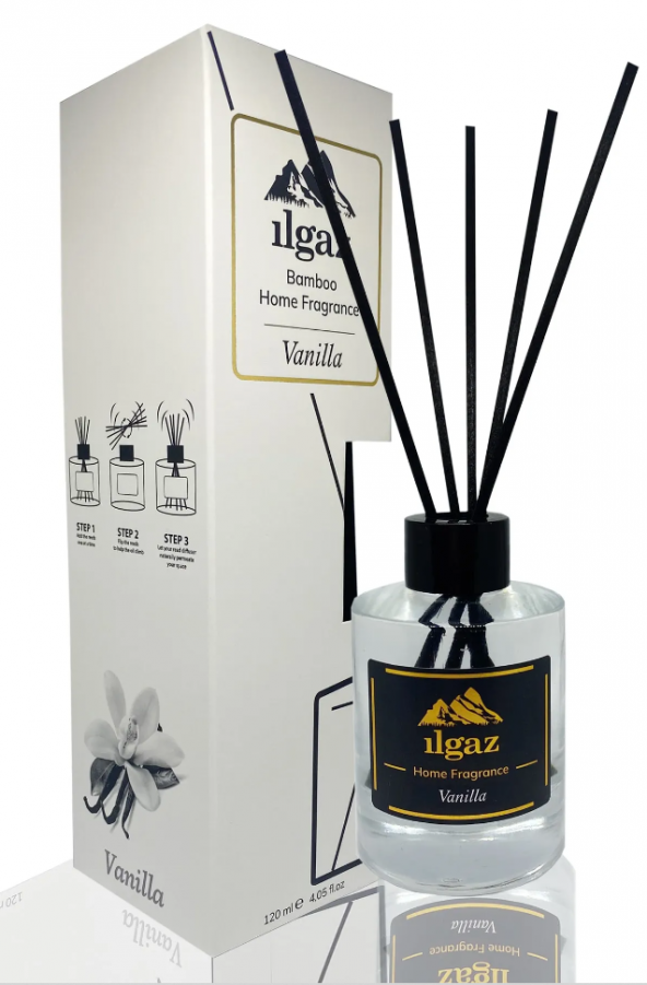 Home Fragrance Vanilya Oda Kokusu Dekoratif Şişe Oda Parfümü 120 Ml Bambu Çubuklu Vanilla Ev Parfümü