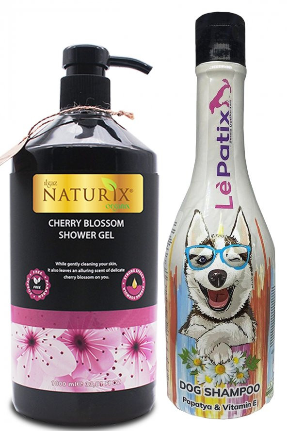 Köpek Şampuanı Koku Giderici Papatya Özlü Pet Şampuan 400 Ml + Naturix Japon Kirazı Duş Jeli 1000 Ml