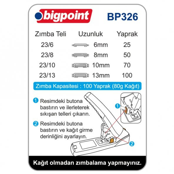 Bigpoint Zımba Makinesi Arşiv Tipi 100 Yaprak (%70 Güç Tasarruflu) - 2