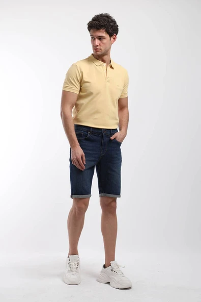 Erkek Aspen Likralı Jean Şort Lacivert - 3