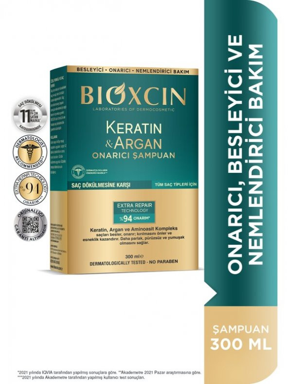 Bioxcin Keratin & Argan Onarıcı Şampuan