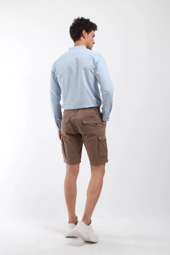 Erkek Madrid Kargo Cep Şort Kahverengi - Resim 4