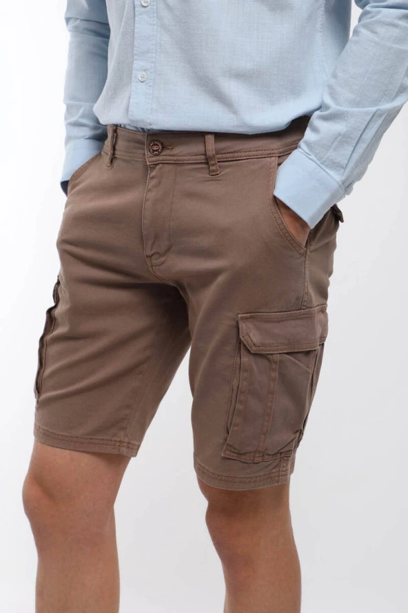 Erkek Madrid Kargo Cep Şort Kahverengi - Resim 5