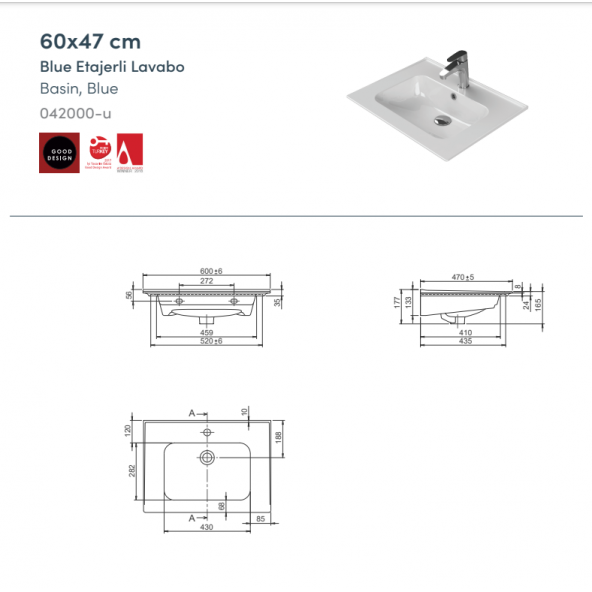 Turkuaz Cerastyle Blue 60X47 Etejer Uyumlu Lavabo - 2